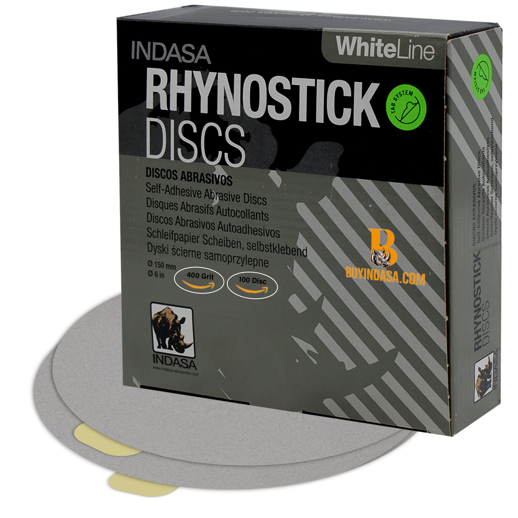 Indasa 6" Rhynostick WhiteLine PSA Solid Sanding Discs, 60 Series