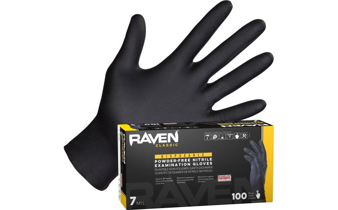 SAS Safety Corp Raven Powder-Free Exam Grade Nitrile Disposable Gloves - 7 Mil - 100 Pack