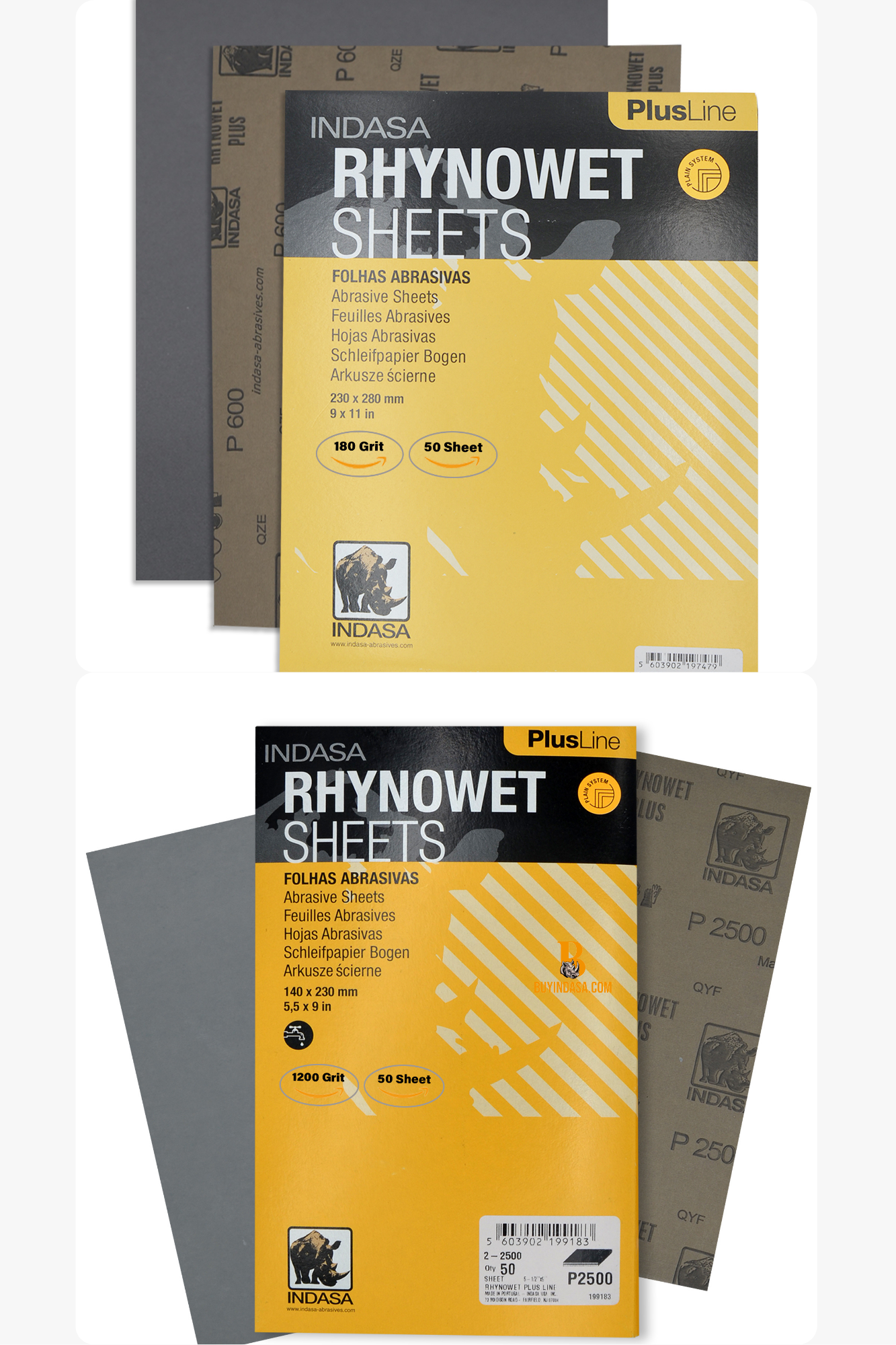 Indasa PlusLine Rhynowet Wet and Dry Sanding Sheets, 1 & 2 Series