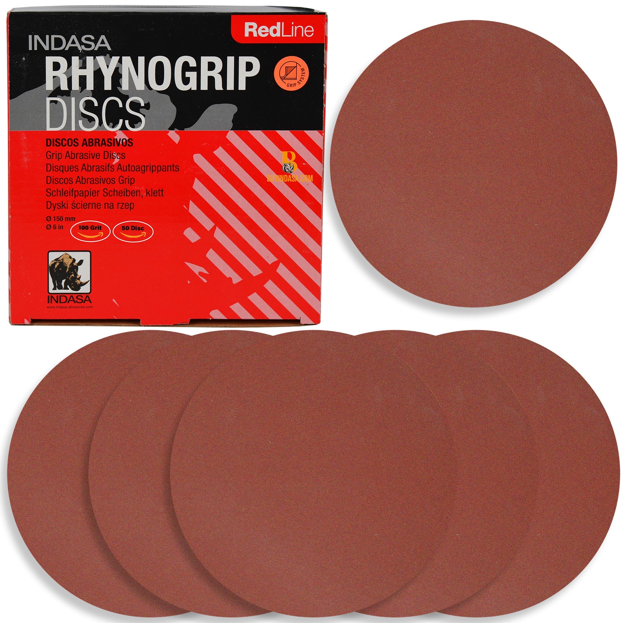 Indasa 6" Rhynogrip RedLine Solid Sanding Discs (620 Series)