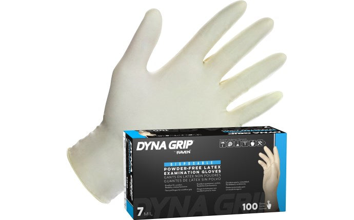 SAS Safety Corp Dyna Grip Powder-Free Exam Grade Latex Disposable Gloves - 7 Mil - 100 Pack