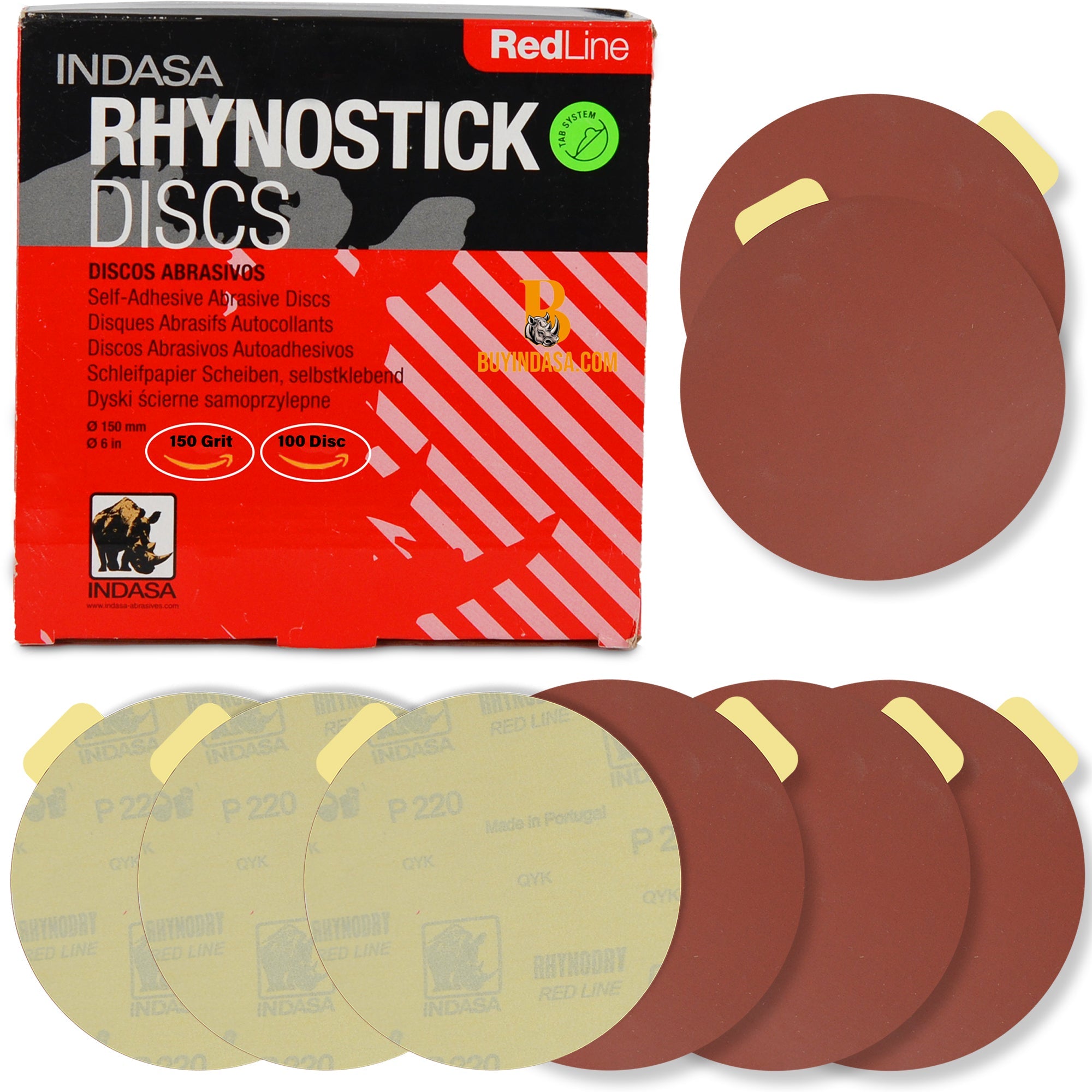 Indasa 6" Rhynostick Red Line Solid Sanding Discs (600 Series)